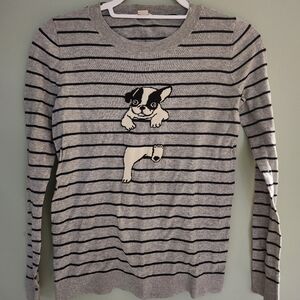 J. Crew French Bulldog Striped Gray Sweater